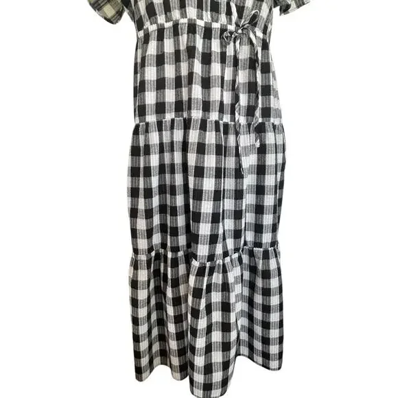 Croft & Barrow Gingham Seersucker Tiered Midi Dress Womens 1X Cottage Coastal - Picture 4 of 12